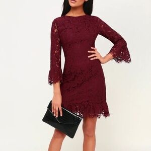 NWT Lulus Flair-est of Them All Plum Purple Lace Flounce Sleeve Dress